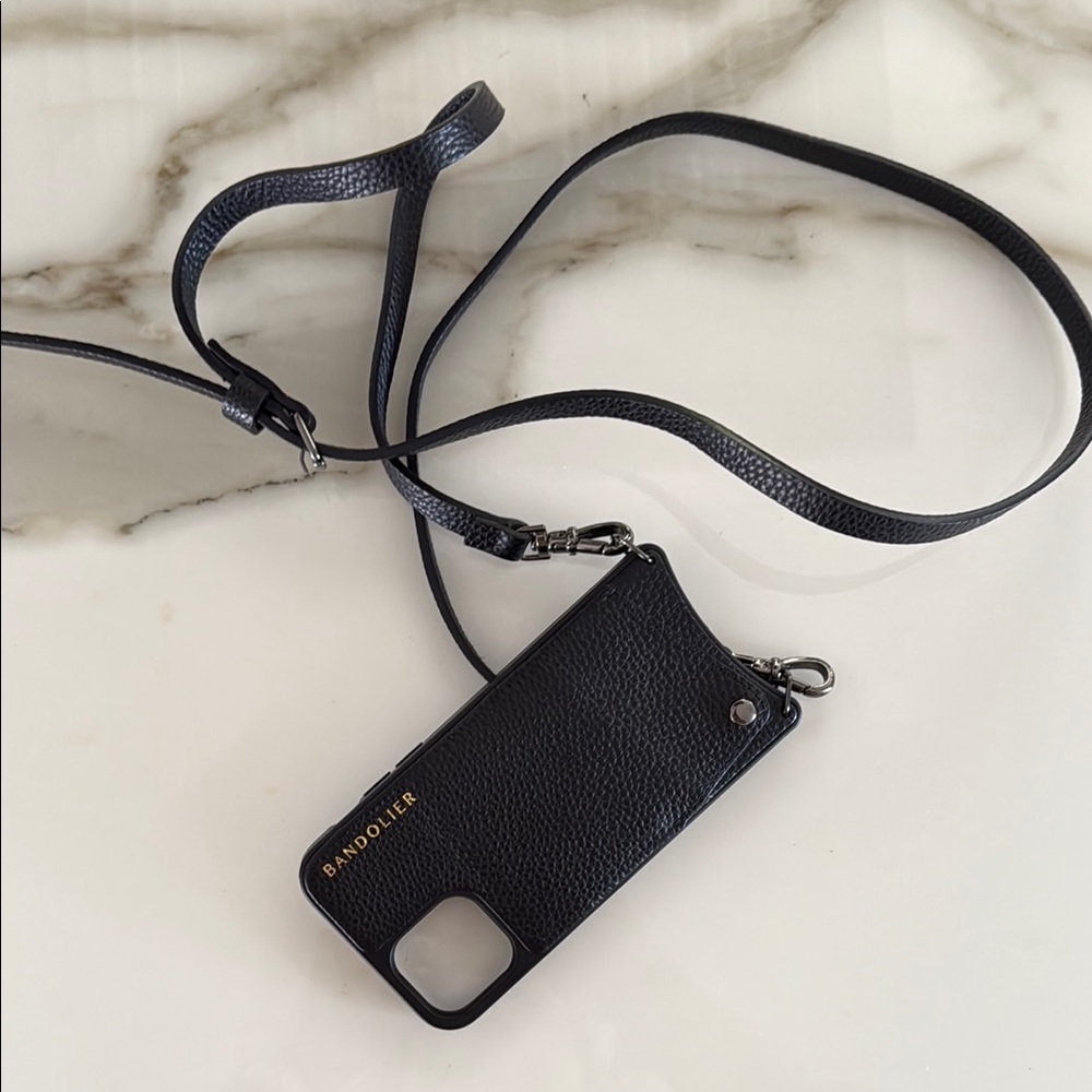 COPY - Bandolier Black Leather Phone Case with Strap